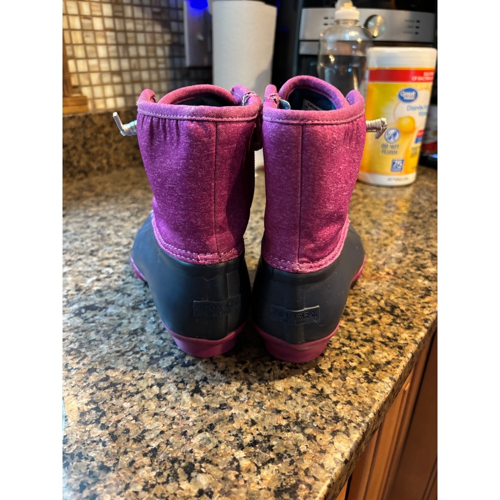 Sperry Saltwater Kids Duck Boots Purple Navy Blue Waterproof Rain Boots Size 6